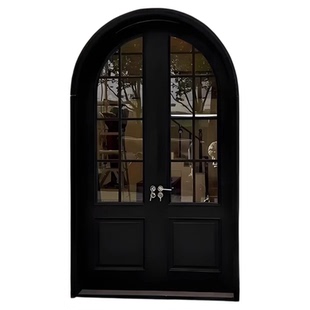 法式复古铁艺圆弧对开门玻璃门服装店咖啡店网红门商铺拱形双开门