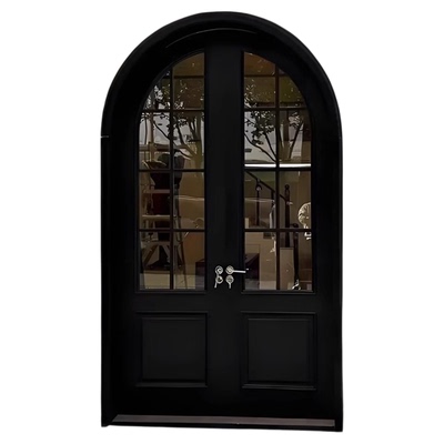 法式复古圆弧拱形铁艺玻璃对开门