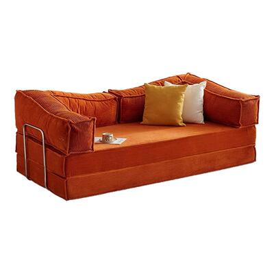 复古中古风布艺沙发床可折叠模块设计 米白色双人沙发 家用两用海