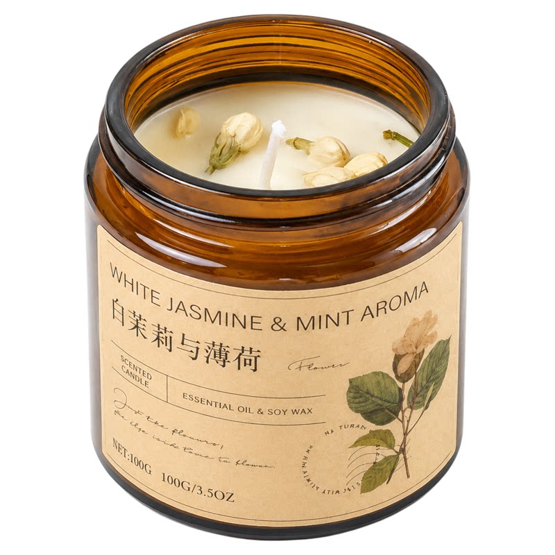 白茉莉薄荷手工香薰蜡烛无烟天然植物精油家用淡香卧室香氛100g