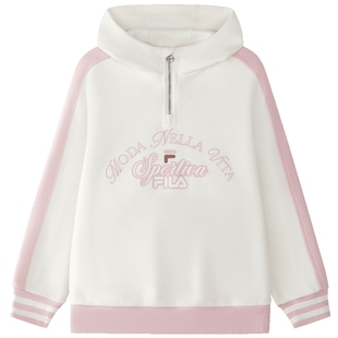 FILA斐乐儿童童装卫衣2026年春季新款女童中大童休闲加绒连帽上衣