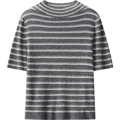 【100%羊毛】播商场同款24秋条纹圆领针织上衣女BDR3SD3079