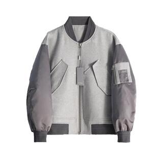 Mind Bridge飞行员夹克外套男棉服美式棒球服春秋薄款羊毛呢棉衣