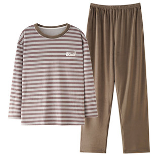 亲子装海岛绒条纹睡衣父子秋冬季珊瑚绒男孩青少年长袖薄绒家居服