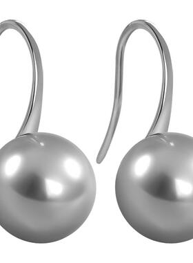 卡伦图正圆浅银灰珍珠耳环银耳饰