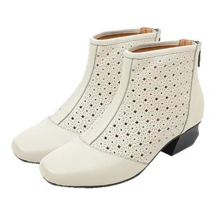 相伴真皮镂空凉靴女时尚方头凉鞋2025新款春秋短靴透气不闷脚女鞋