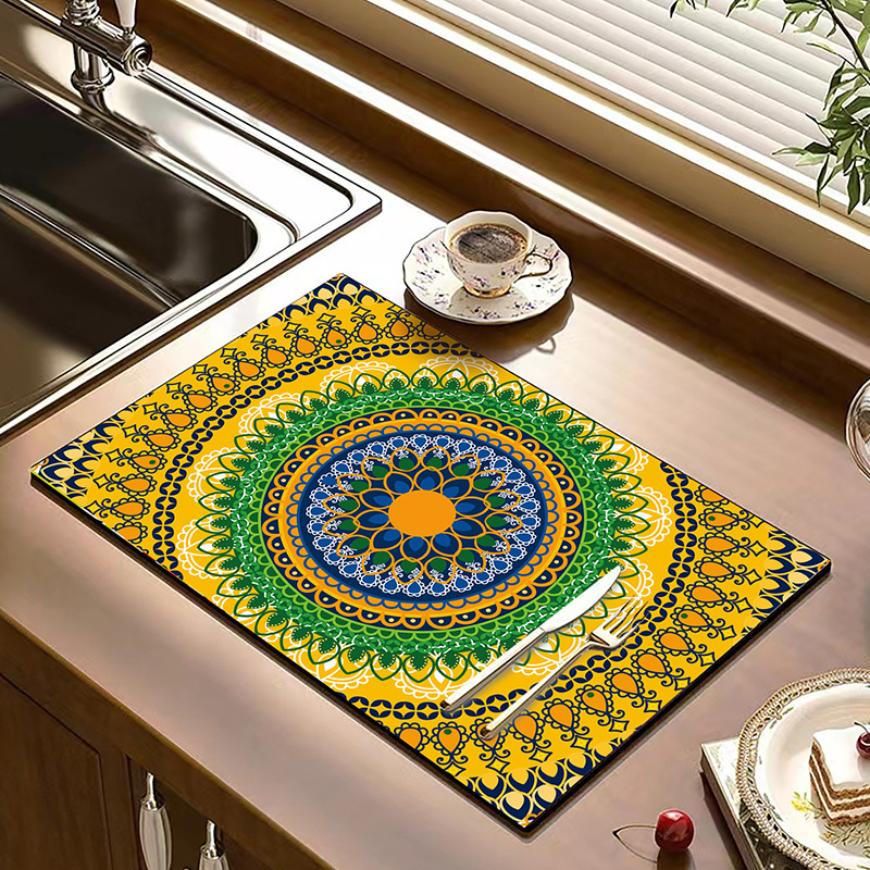民族风厨房硅藻泥沥水垫洗手台吸水垫防滑软垫碗筷盘垫防烫隔热垫