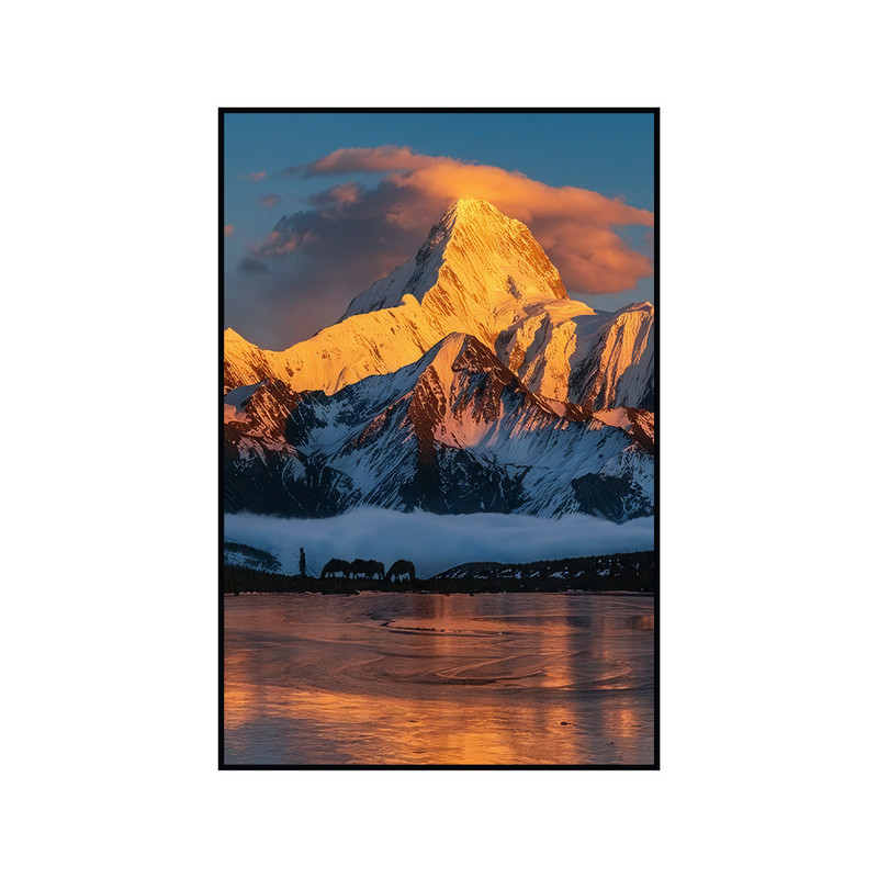日照金山玄关装饰画梅里雪山风景轻奢晶瓷画入户走廊过道办公挂画