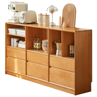 隔断柜实木书柜矮柜榉木靠墙落地柜北欧原木书房客厅收纳柜子双抽