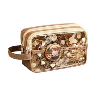 送扎板！痛笔袋透明大容量文具盒女可放吧唧谷子初中女生笔盒设计感小众高颜值铅笔2024新款二次元风夹层痛包