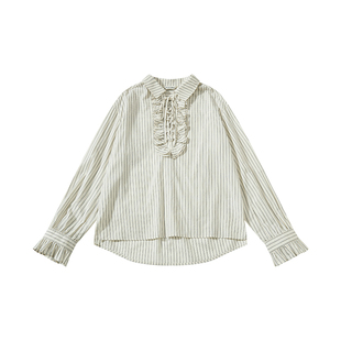 sameuoo散养文化「虚拟」立体提花条纹长袖衬衫定褶荷叶边上衣春