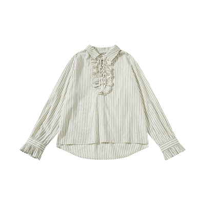 散养文化「虚拟」荷叶边条纹衬衫