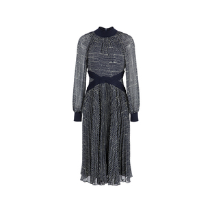 MARYLING玛俪琳新品蓝白点高领针梭织连衣裙A1DHW62170