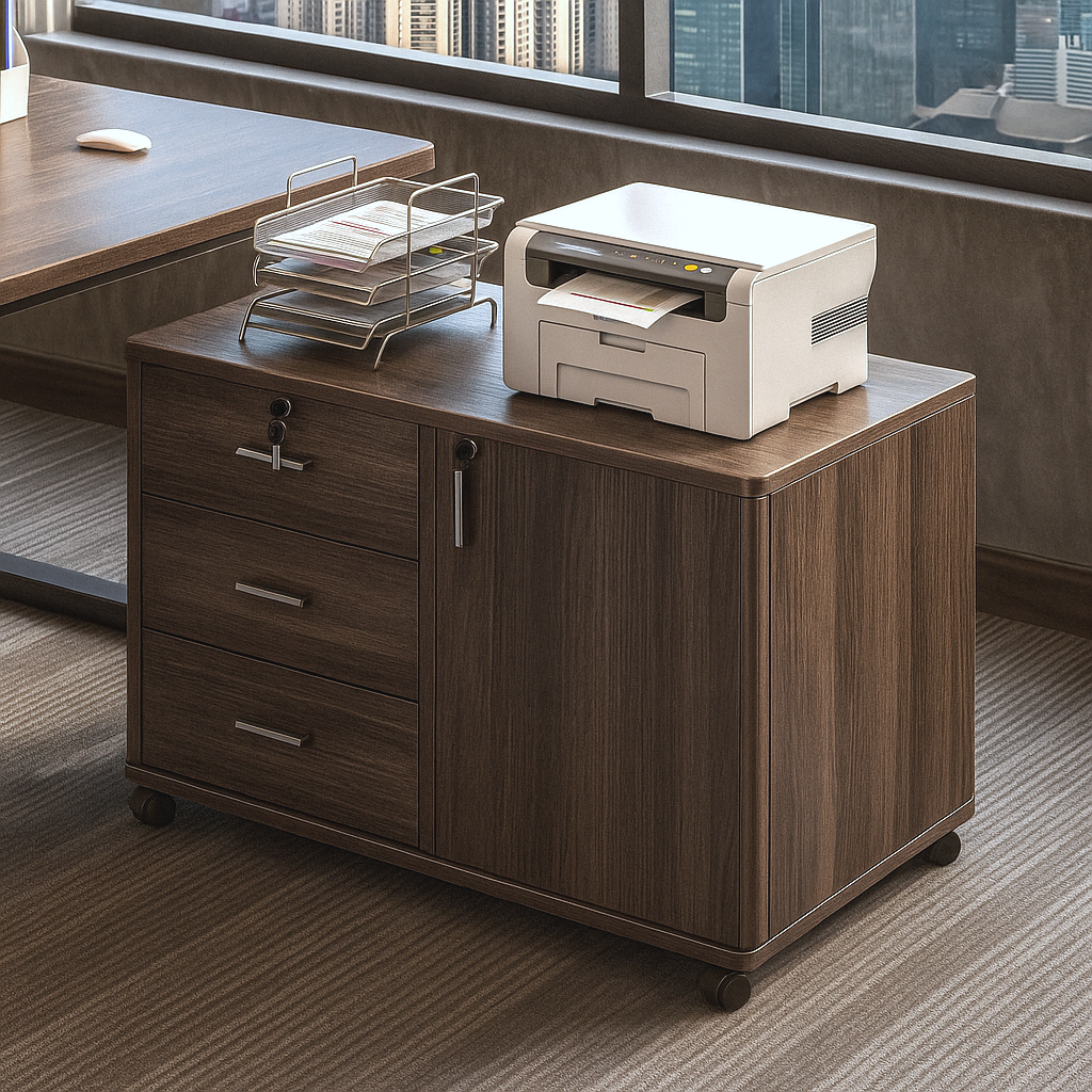 办公室文件柜办公桌边柜资料柜置物柜木质矮柜带锁收纳柜子储物柜