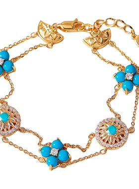 新中式双层叠戴绿松石手链百搭