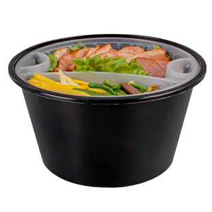 加厚一次性双层打包盒圆形外卖餐盒双格密封汤面分离汤粉面碗整箱