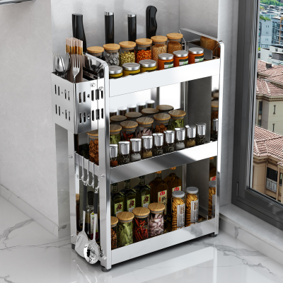 新款厨房调料置物架不锈钢调味品罐架台面家用小型台式收纳架窄款