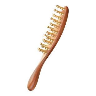 黄铜经络梳按摩梳子头皮头部经络疏通加厚宽齿疗通男女士金丝檀木
