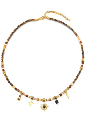 设计师款虎眼石天然贝壳吊坠项链