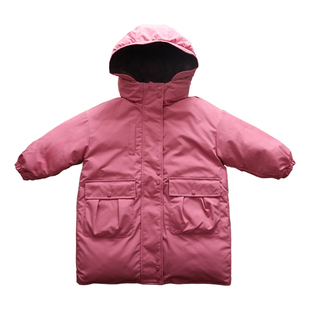 双面穿新国标90白鸭绒女童羽绒服 韩版样子中长款保暖羽绒外套