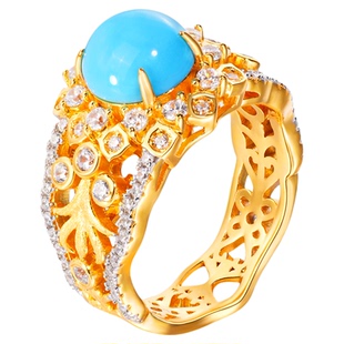 VISING 珠宝黄金色人造仿蓝松珍珠戒指S925刻丝工艺