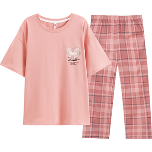 芬腾睡衣女款纯棉短袖夏季套装薄款透气休闲宽松大码可外穿家居服