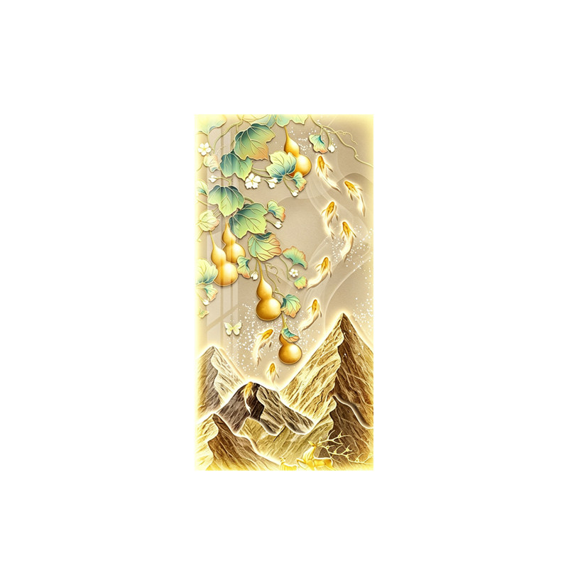 LED带灯现代高级感壁画葫芦入户玄关装饰画九鱼走廊过道客厅挂画