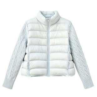 90白鸭绒针织拼接袖立领羽绒服女秋冬季新款修身显瘦保暖短款外套