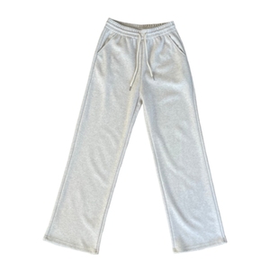 白色醋酸羊毛阔腿裤女秋冬高腰加绒抽绳糯米裤人字纹垂感直筒卫裤