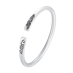 9999纯银手镯女山盟海誓镯子开口设计感送女友古法实心礼物首饰品