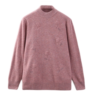 依佈中老年妈妈装绵羊毛针织衫冬装新款保暖半高领上衣大码打底衫