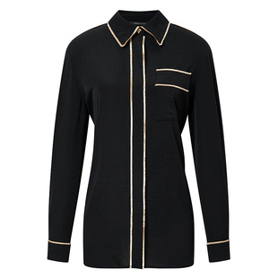 BCBG春夏通勤时尚气质百搭商务流苏撞色金饰边感长袖女士衬衫外套