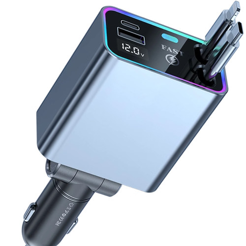 车载充电器伸缩线超级快充2026新款一拖二点烟器192w适用华为小米