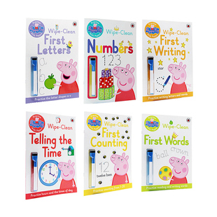 小猪佩奇可重复擦写练习册6本Peppa Pig Practise with Peppa Wipe-Clean英文原版 小猪佩奇粉红猪两支擦擦笔拼写单词书写刷刷笔书