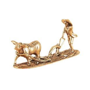 黄铜老农与牛国潮劳动人民茶宠桌宠铜雕手把件金属工艺品装饰摆件