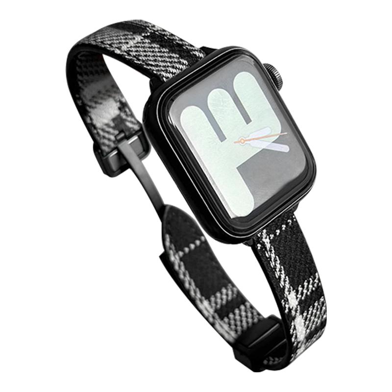 KASO适用applewatch9/8表带s9格纹毛呢iwatch7/6/5表带s8苹果se手表41mm45/44高级秋冬皮质ultra新款女拼色男