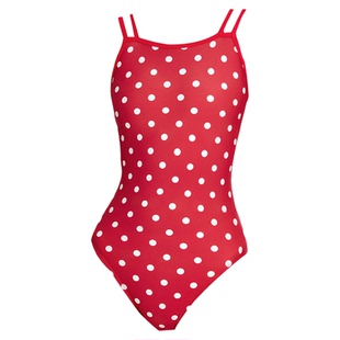 KISSINGGOURAMI新款红色波点竞速泳衣女专业运动训练三角连体泳装