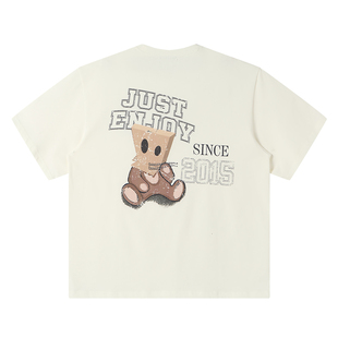 Dangerouspeople薛之谦dsp深红复古小熊T恤落肩宽松情侣短袖上衣