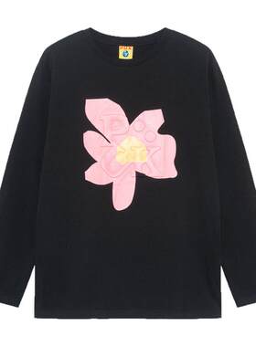 puk花卉压印长袖T恤宽松
