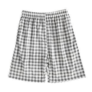 纯棉睡裤男夏情侣宽松格子薄款全棉家居短裤女休闲沙滩裤五分中裤