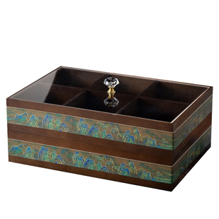 新中式果盘高端精致高颜值客厅茶几家用四宫格干果盘零食收纳盒