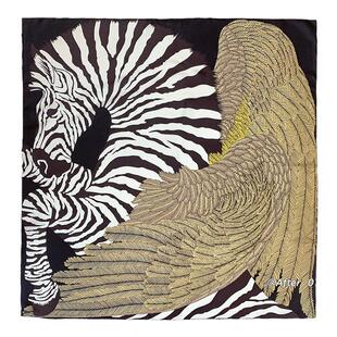 After 经典中古款斑纹飞马 真丝桑蚕丝斜纹绸丝巾大方巾围巾披肩