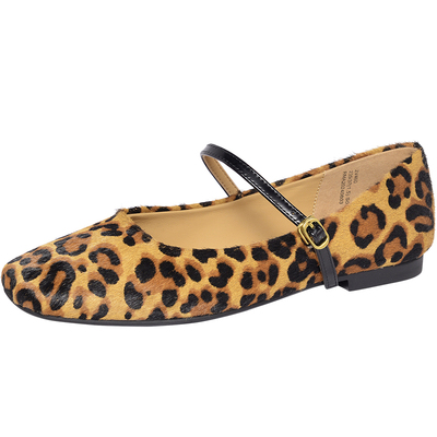 REEMOOR睿慕豹纹一字扣玛丽珍鞋