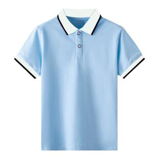 夏季短袖校服男女童白色polo衫中小学生浅蓝色班服幼儿园教师服装