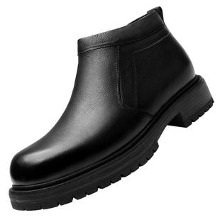 强人3515棉鞋男冬季保暖男士皮鞋高帮商务棉靴一脚蹬真皮加厚羊毛