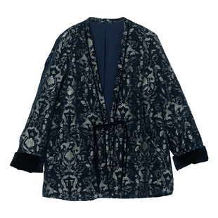 【绒蓝辞】美丽客栈大码女装2025冬新款胖mm雪尼尔提花国风棉服女