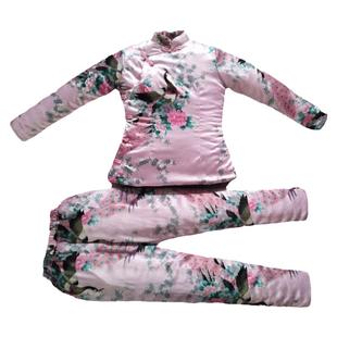 2021年新款女对襟手工棉花棉衣棉裤套装仿真丝立领棉服修身民族风