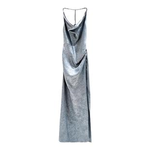 AKTK【江映蓉歌手同款】小众设计感荡领金属链条露背连衣裙女