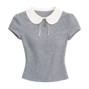 fragileheart易碎商店·春院诗 娃娃领正肩短袖T恤新款修身小上衣