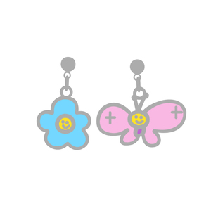 春天元气耳饰套装可爱卡通花朵蝴蝶不对称纯银耳环耳夹多巴胺甜妹